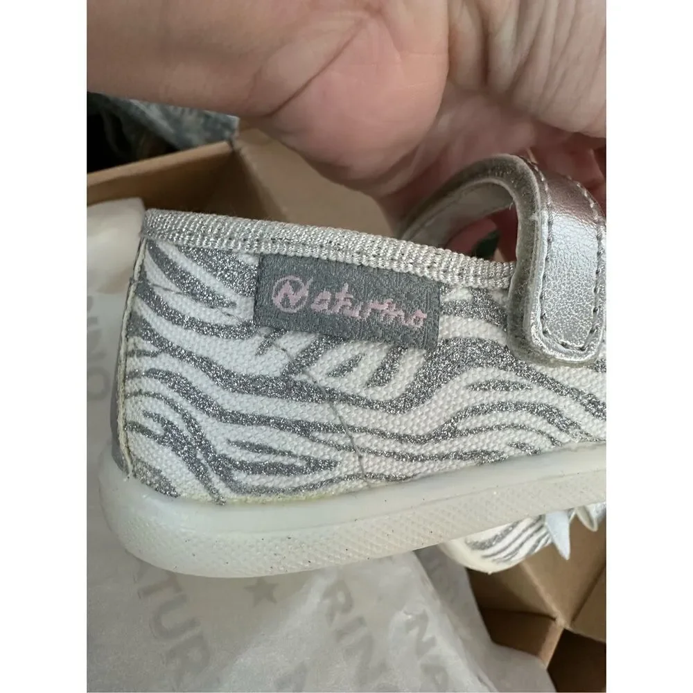 NATURINO CLARIES Zebra-print fabric ballet flats, White